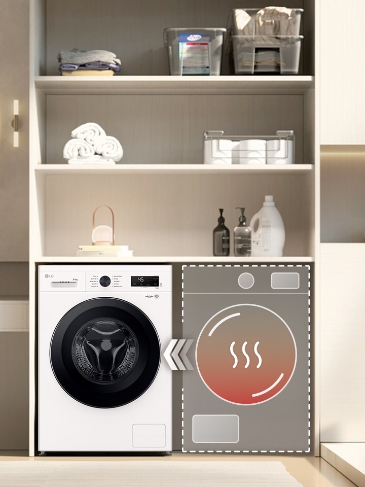 Een droger die overgaat in een was-droogcombinatie om ruimte te besparen.