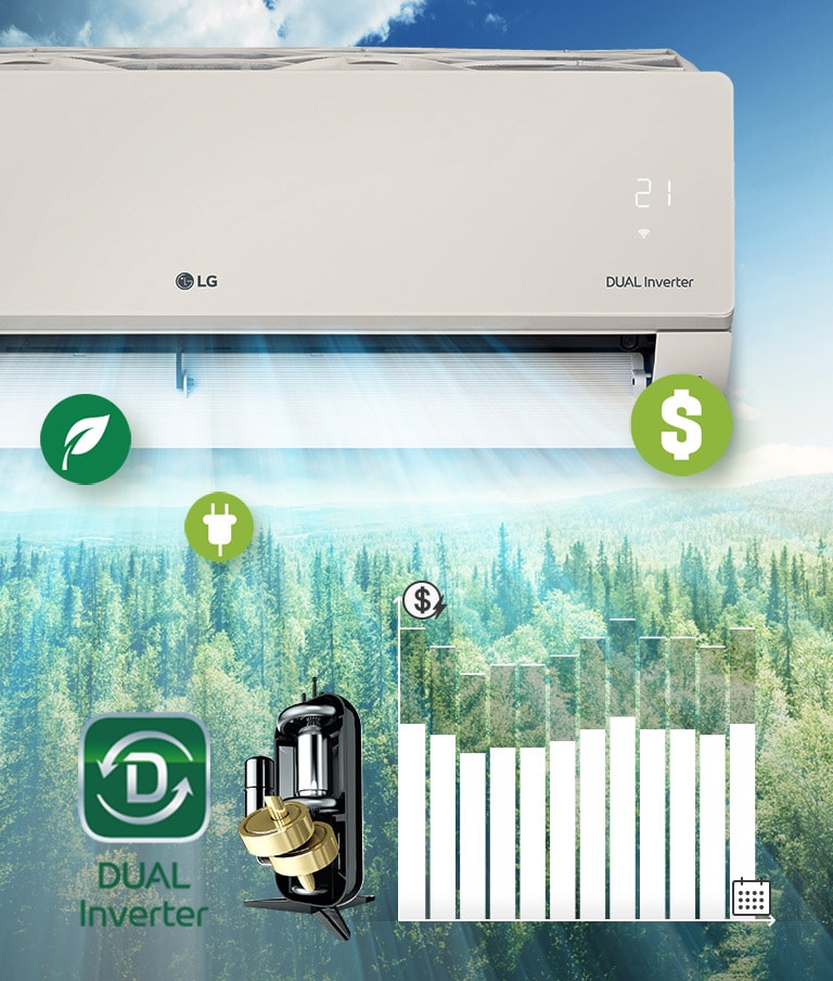 Feature card van 2.5kW, ARTCOOL Beige, airconditioning met stijlvol beige design, DUAL Inverter en Uvnano™ AB09BK.NSJ