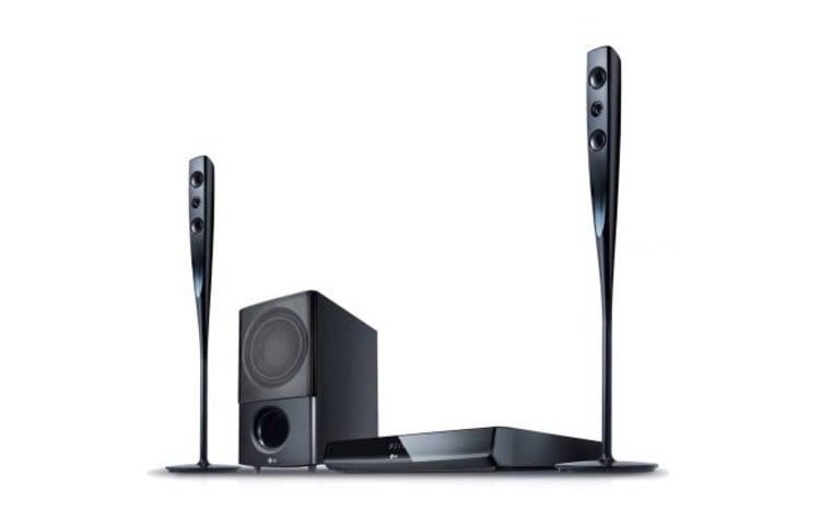 LG DVD Home Theater System met Champaign Glass Speaker Design, 1080p Full HD Up-scaling, iPhone Playback, USB Recording, HT564DG