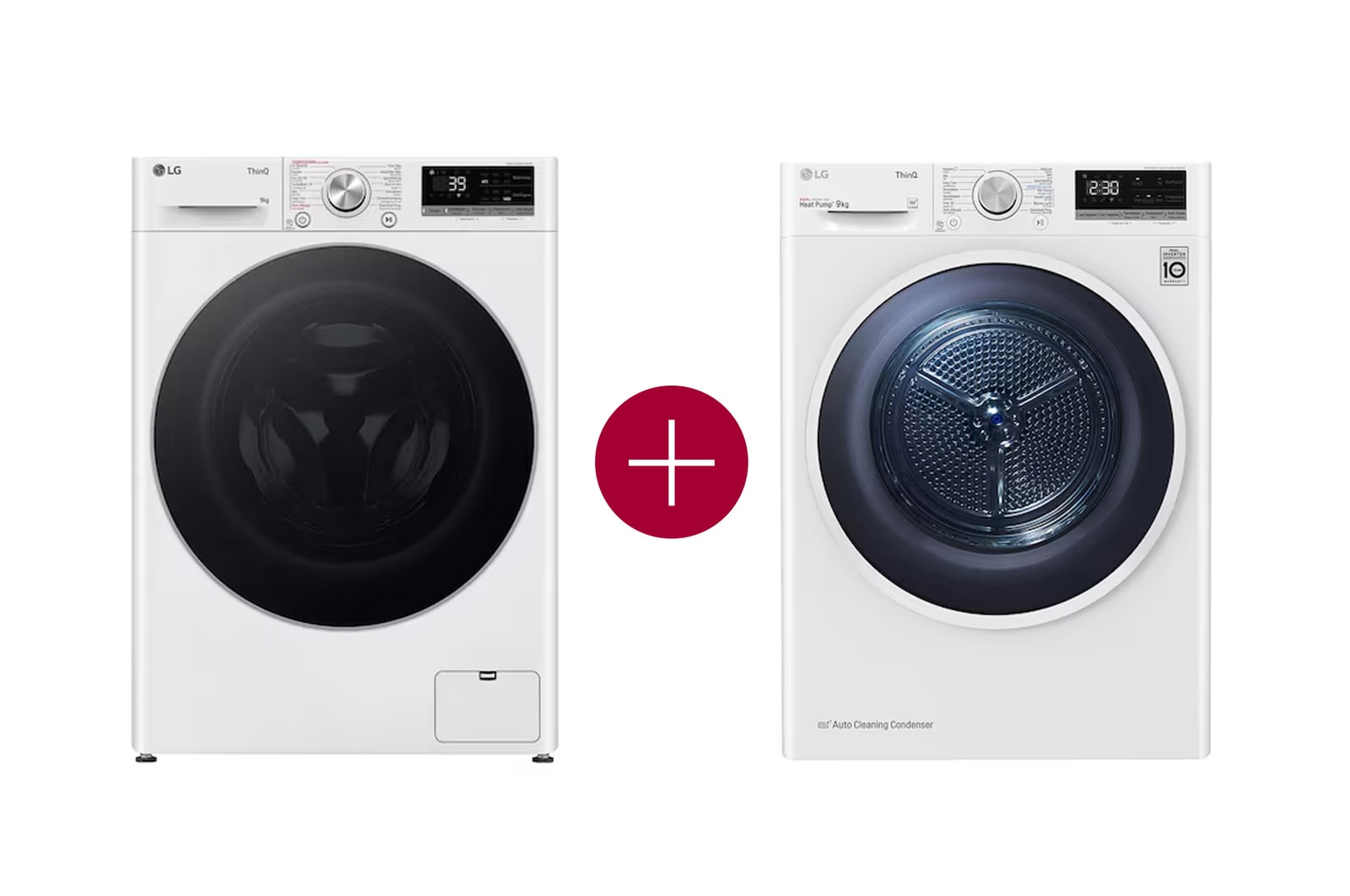 Vooraanzicht van 9kg Wasmachine GC3R709S1 + 9kg Warmtepomp Droger RH5AV6N GC3R709S1.RH5AV6N