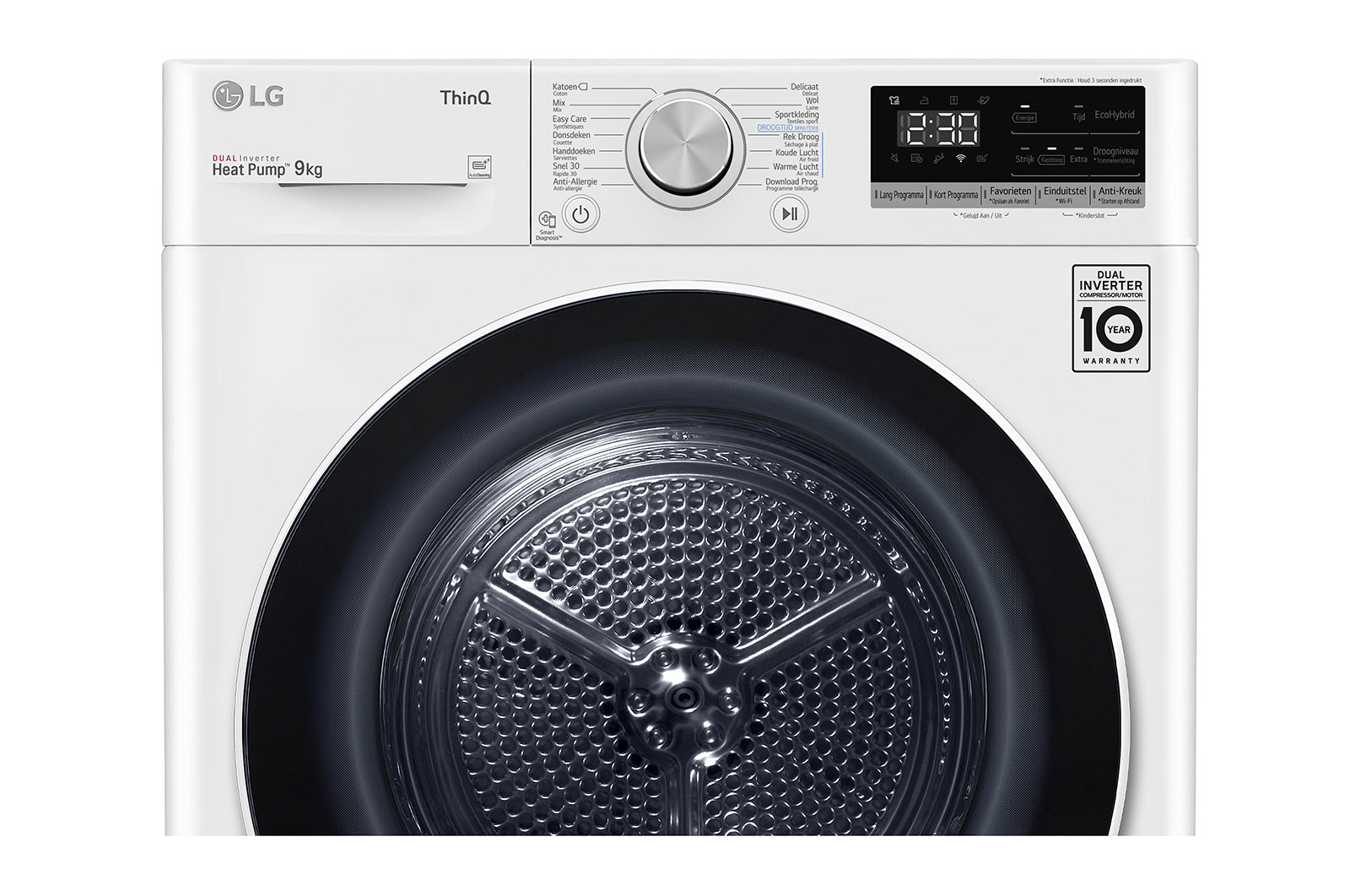 LG 9kg DUAL Inverter Warmtepomp Droger Wit | Eco Hybrid™ | Allergy Care™ | Auto Cleaning Condenser, RH90V5AV6N