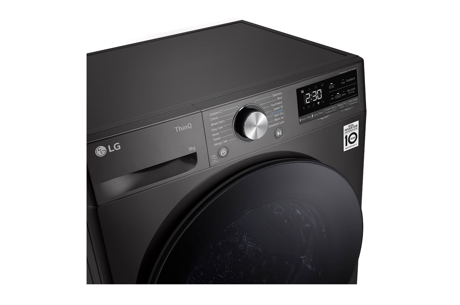 LG 9kg DUAL Inverter Warmtepomp Droger Zwart |Eco Hybrid™ | Allergy Care™ | Auto Cleaning Condenser, RH90V9ZVEN