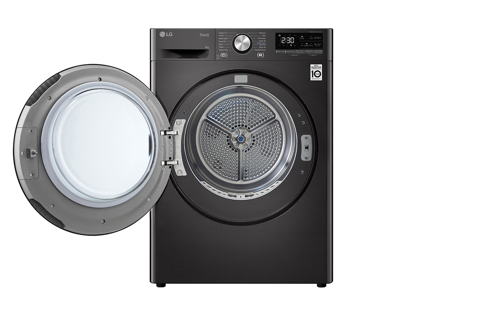LG 9kg DUAL Inverter Warmtepomp Droger Zwart |Eco Hybrid™ | Allergy Care™ | Auto Cleaning Condenser, RH90V9ZVEN
