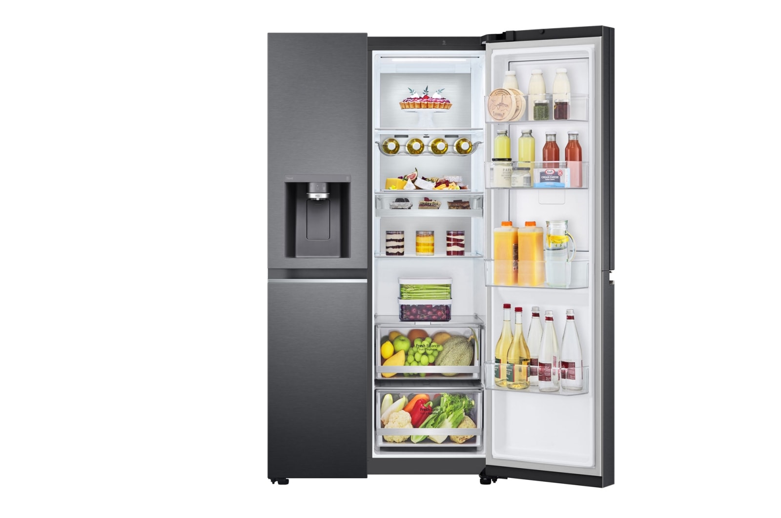 LG 635L inhoud | Door-in-Door™ | DoorCooling+™ | Water- en ijsdispenser met UVnano™ | Total No Frost | Inverter Linear Compressor, GSJV90MCAE