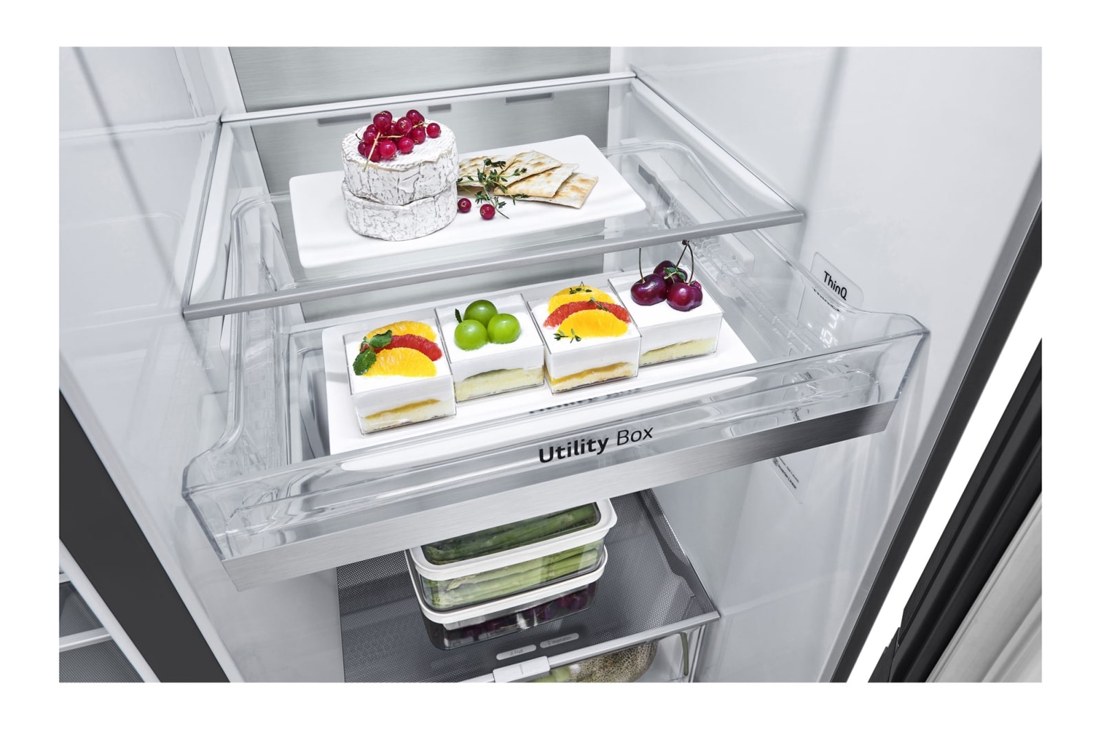LG 635L inhoud | Door-in-Door™ | DoorCooling+™ | Water- en ijsdispenser met UVnano™ | Total No Frost | Inverter Linear Compressor, GSJV90MCAE