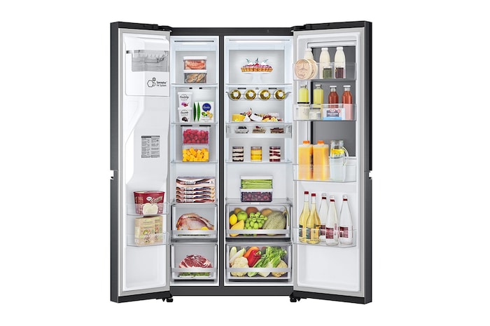 LG Side-by-Side Kühlschrank mit InstaView Door-in-Door® (E, 635L, 179cm hoch) mit Eis-, Crushed Ice- und Wasserspender & Festwasseranschluss | GSXV90MCAE, GSXV90MCAE