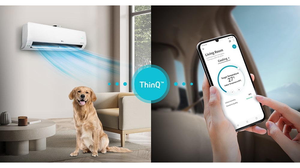 De verbinding tussen de airconditioner en de smartphone in huis