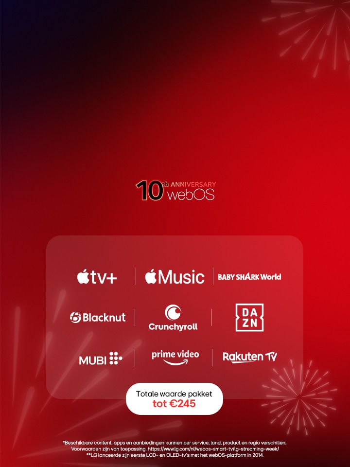Afbeelding van de viering van 10 jaar webOS tijdens LG Streaming Week, met wereldwijde contentpartners