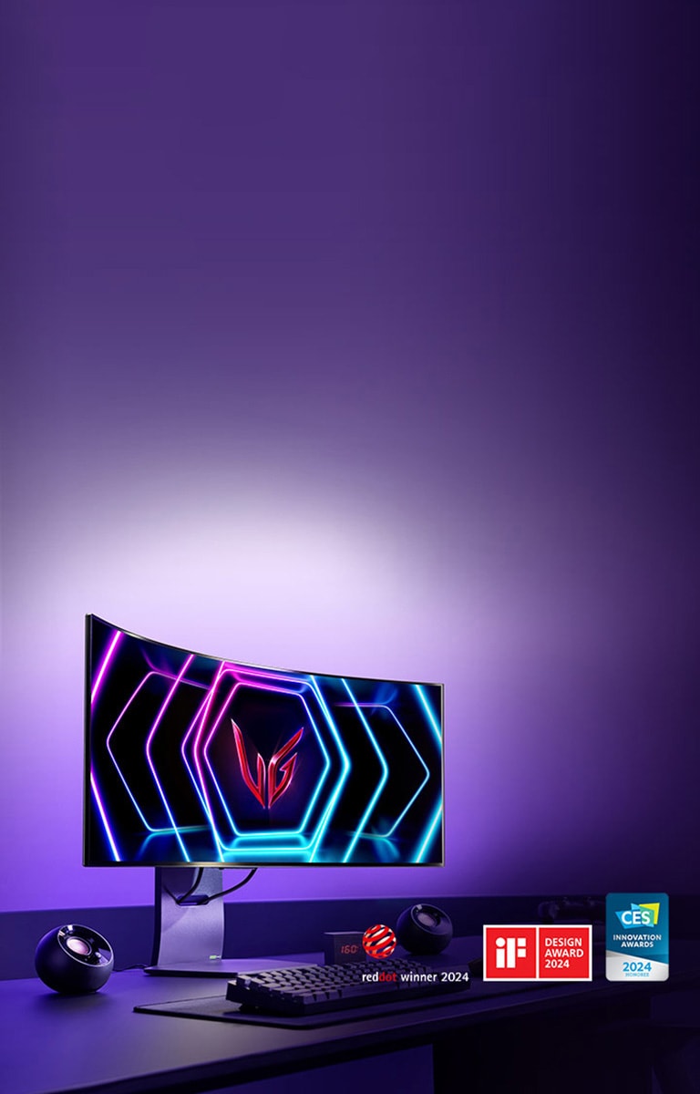&quot;Een afbeelding van de gamingopstelling van de LG UltraGear OLED gebogen gamingmonitor 34GS95QE en 39GS95QE.	&quot;	