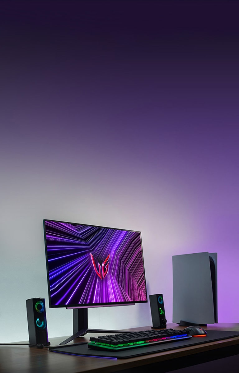 &quot;Een afbeelding van de gamingopstelling van de LG UltraGear OLED gamingmonitor 27GS95QE.	&quot;	