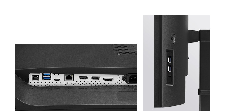 Deze monitor biedt USB Type-C™, DisplayPort, HDMI, RJ45 (Ethernet), USB (1Up/4Down) en hoofdtelefoon-uit poort.