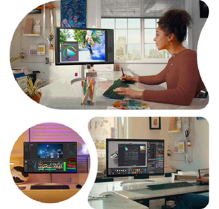 Een scène uit Photoshop, streamend en videobewerking met de 32UQ850V.