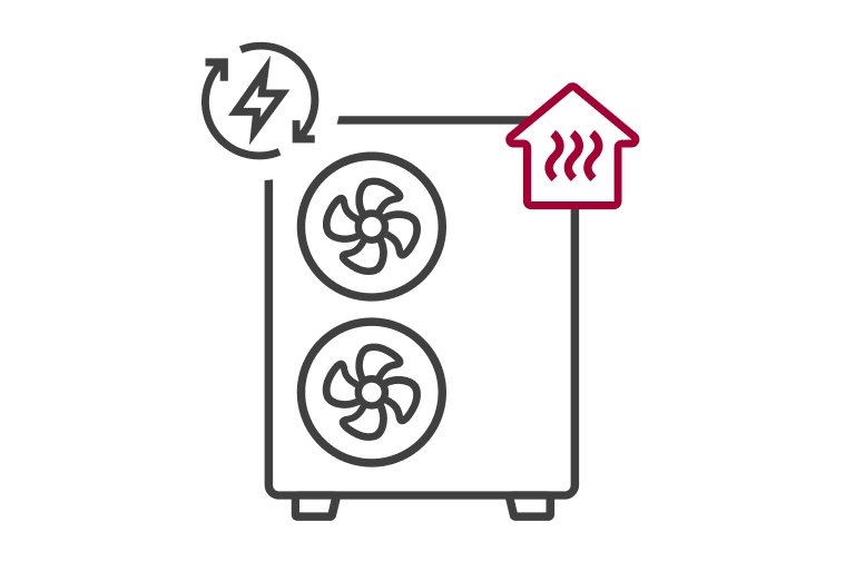 A lightening shape on the upper left and steamed floor on the lower right is placed over the fan of the air to water heat pump.