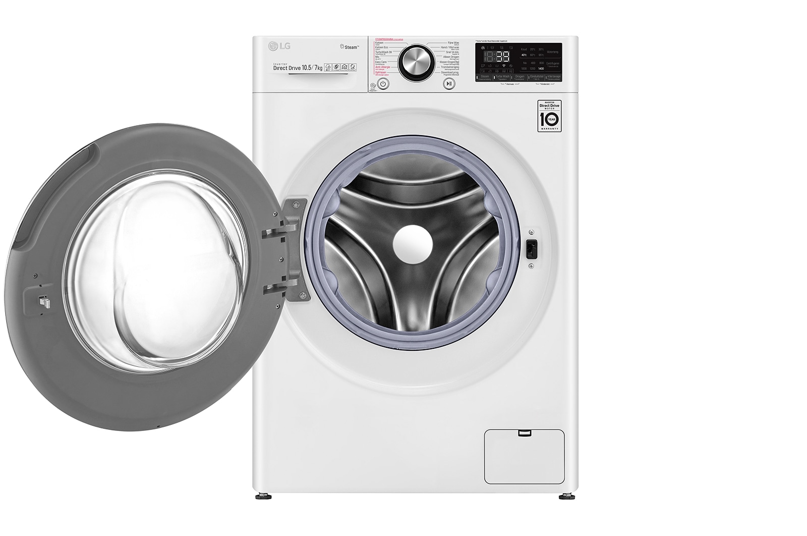 LG TurboWash™ 39 - Perfect schoon in 39 minuten | Slimme AI DD™ motor herkent je kleding | E | 10.5 kg wassen/7 kg drogen  | Hygiënisch wassen met stoom, F4DV910H2E