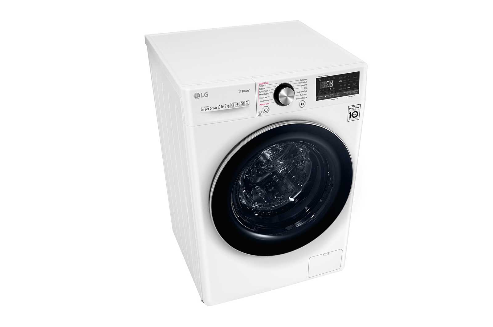 LG TurboWash™ 39 - Perfect schoon in 39 minuten | Slimme AI DD™ motor herkent je kleding | E | 10.5 kg wassen/7 kg drogen  | Hygiënisch wassen met stoom, F4DV910H2E