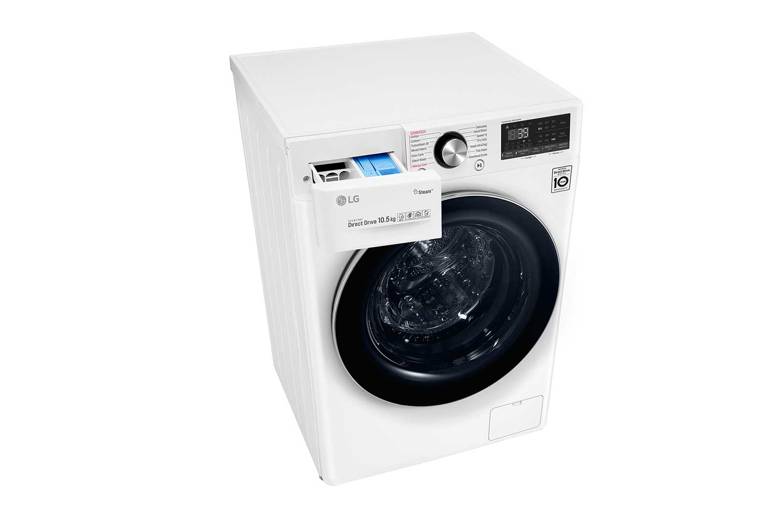 LG TurboWash™ 39 - Perfect schoon in 39 minuten | Slimme AI DD™ motor herkent je kleding | E | 10.5 kg wassen/7 kg drogen  | Hygiënisch wassen met stoom, F4DV910H2E