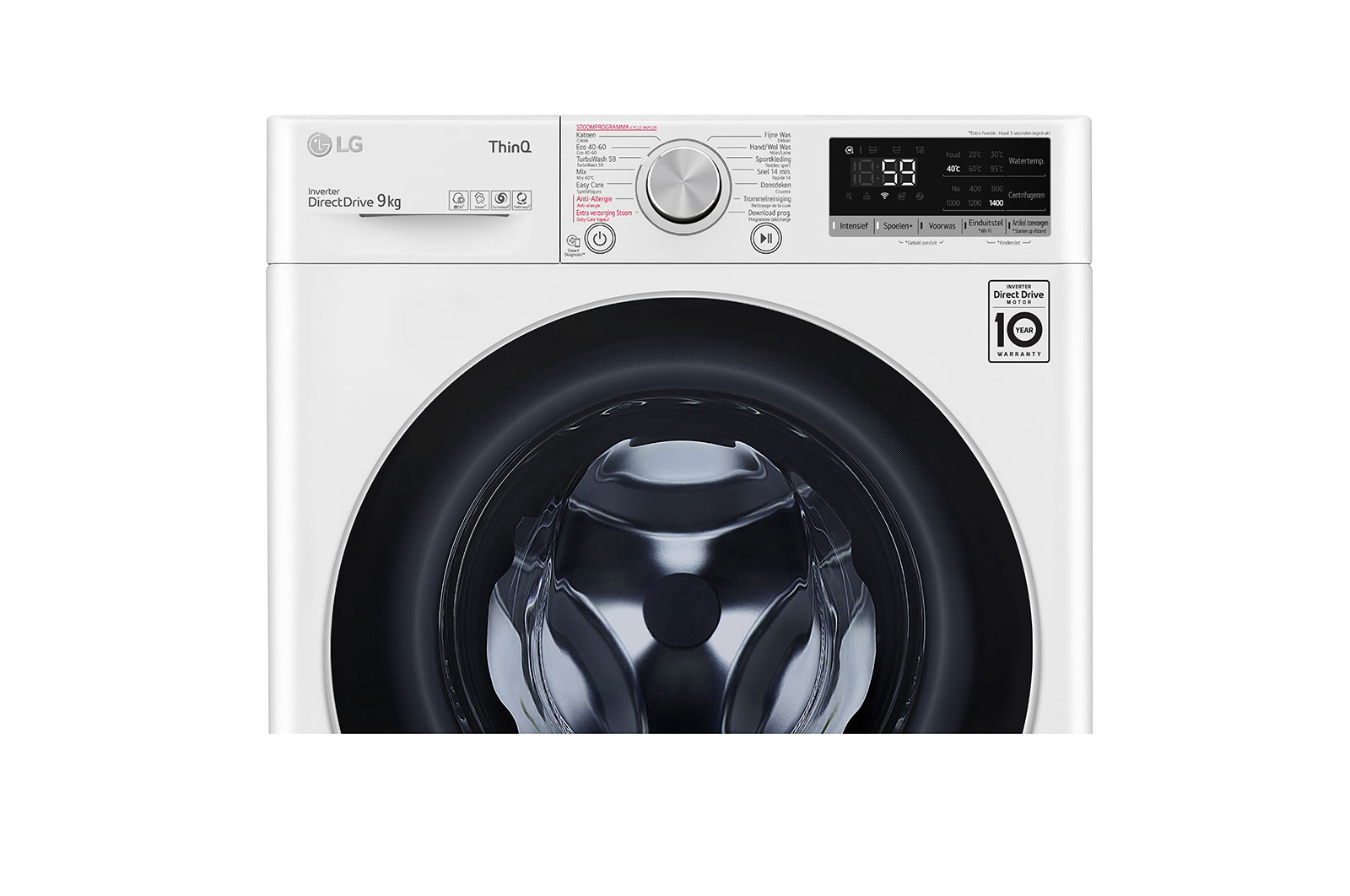 LG Slimme AI DD™ motor herkent je kleding | A | 9 kg | TurboWash™ 59 | Hygiënisch wassen met stoom, F4WV509S1H