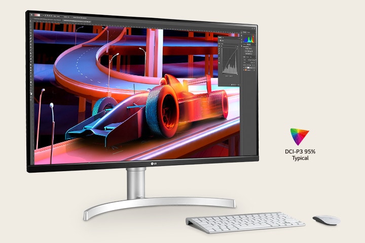 IPS 4K en DCI-P3 95% (typ.) voor passende helderheid, precisie en kleurexpressie.