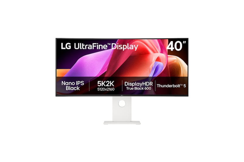 Vooraanzicht van LG 40" UltraFine 5K2K 40U990A met Thunderbolt 5 en NANO IPS Black 40U990A-W