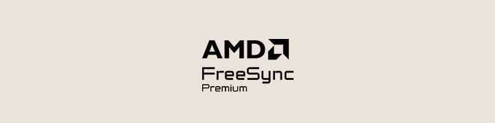Afbeelding met het AMD FreeSync™ Premium-certificeringslogo in het zwart, gecentreerd op een lichtbeige achtergrond.