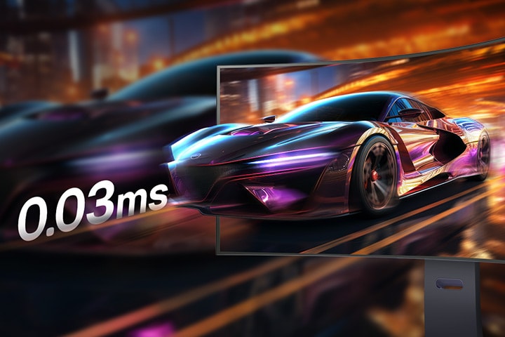 Racegamescène met extreem snelle respons van 0,03 ms (GtG).