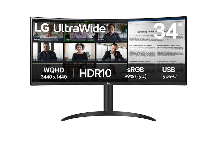 LG 34" LG UltraWide QHD Curved monitor met USB Type-C™, 34WR55QK-B