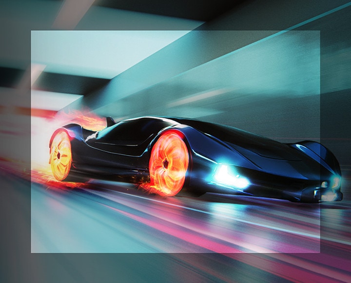 Het toont een auto die erg snel rijdt, maar wordt levendig weergegeven dankzij de 1ms MBR-technologie.