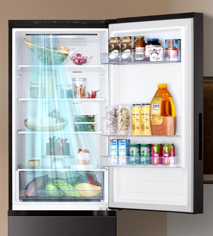 lg bottom freezer refrigerator door cooling technology helps to maintain consistent temperature.