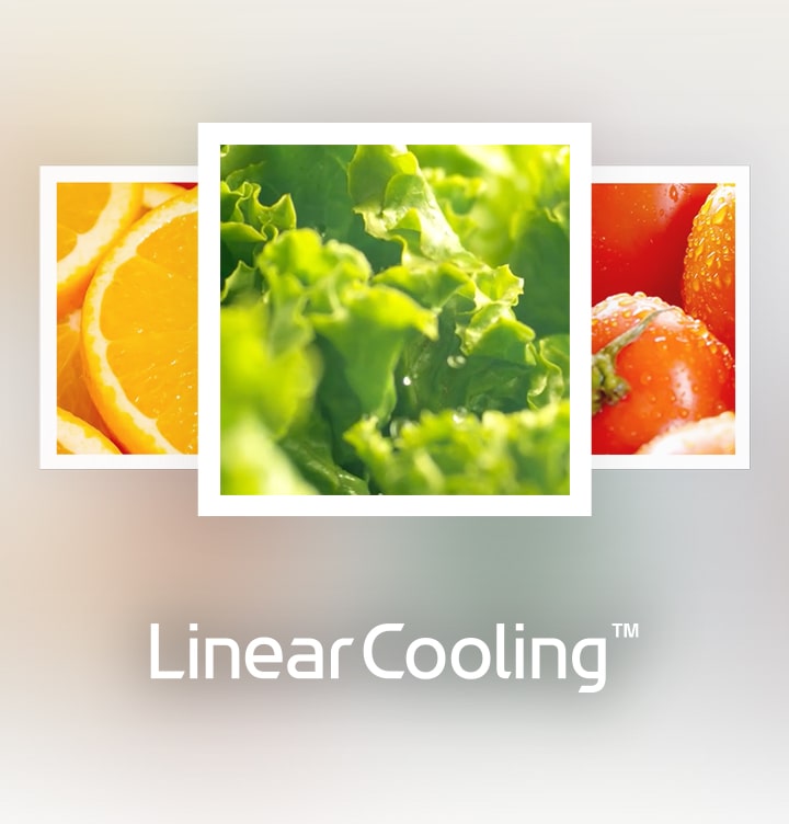 Images of three fresh produce looking fresh with LinearCooling feature.