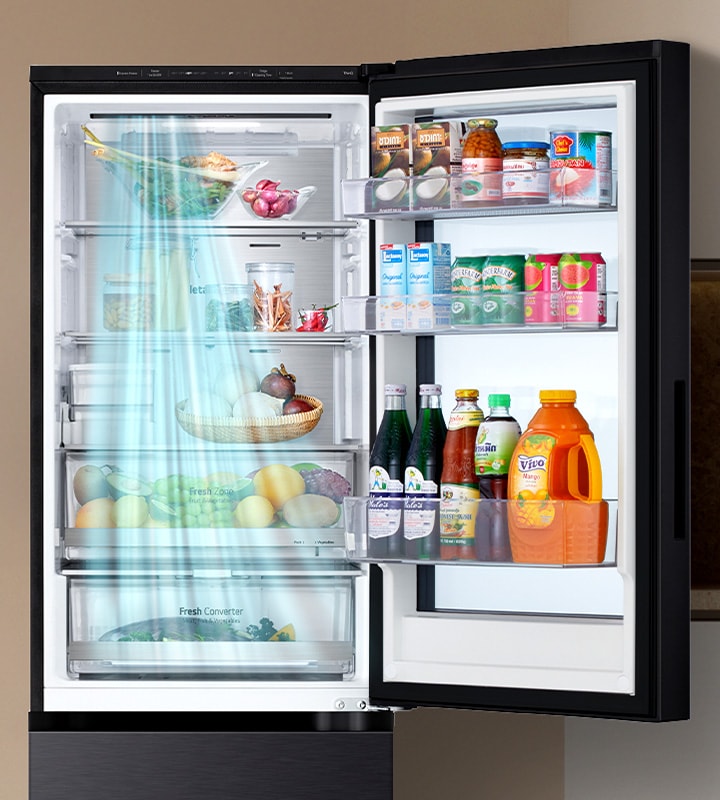 lg bottom freezer refrigerator door cooling technology helps  to maintain consistent temperature.