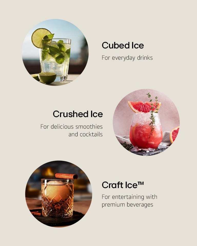 Enjoying a variety of drinks with ice made from a refrigerator