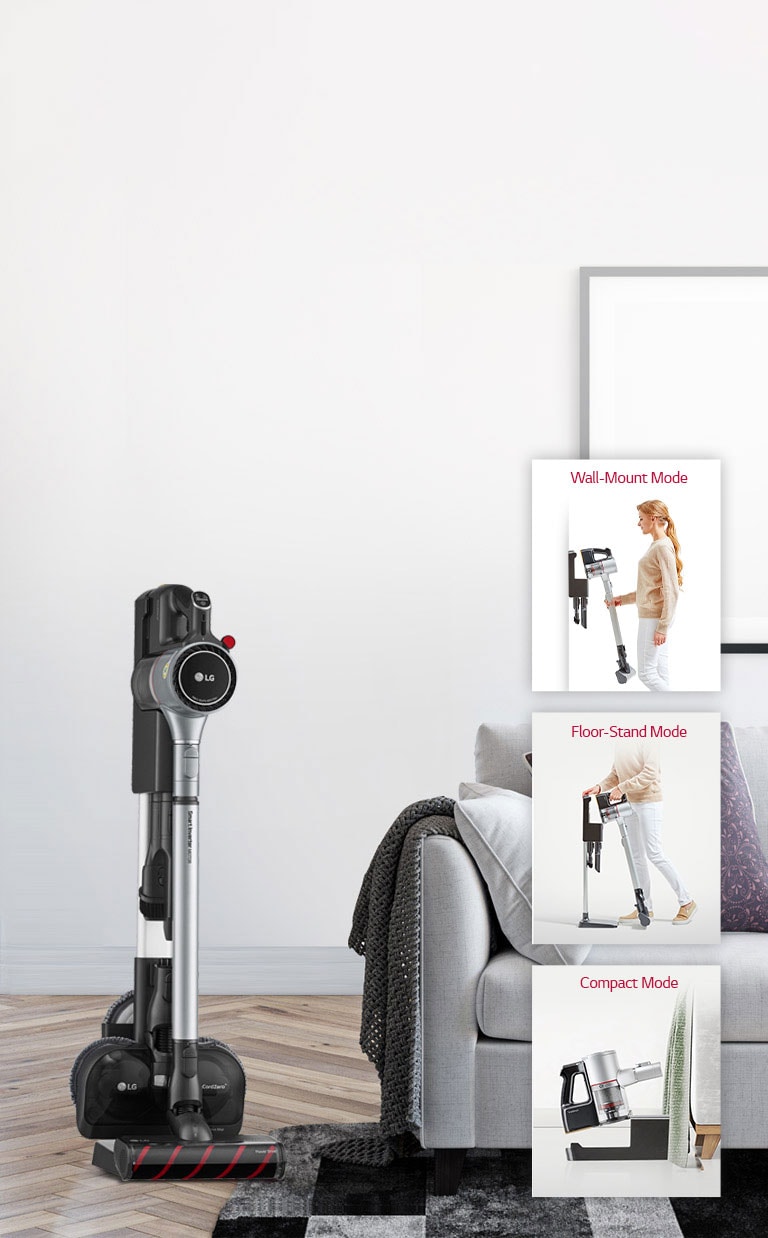 A9K Vacuum can be stored by wall mounting, floor standing or compact mode.