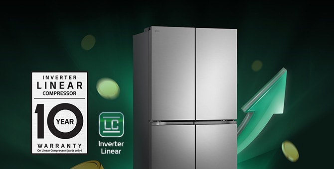 Refrigerator with compressor and warranty icon