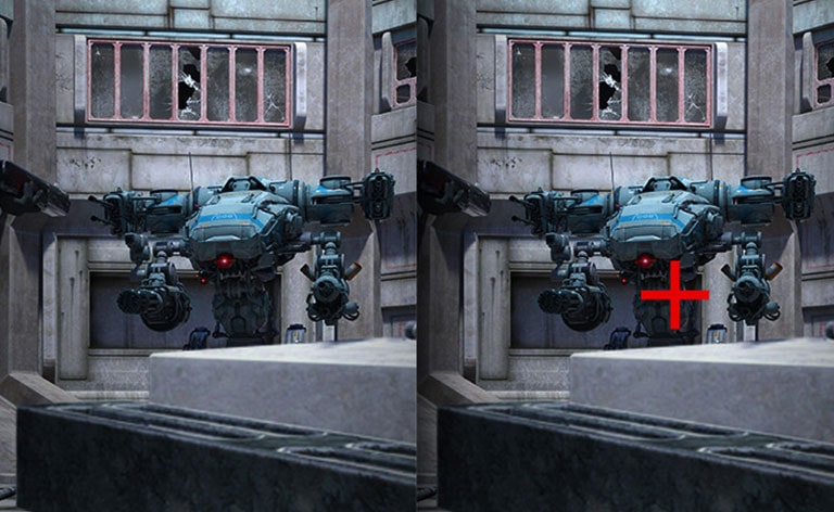 Comparison of Crosshair - The left image is the Crosshair 'off,' and the Right image is the Crosshair 'on'