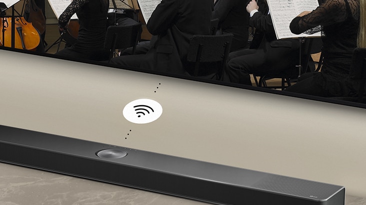 The video clip that shows LG Soundbar SC9S can be connected to TV wirelessly is available on the right side.	