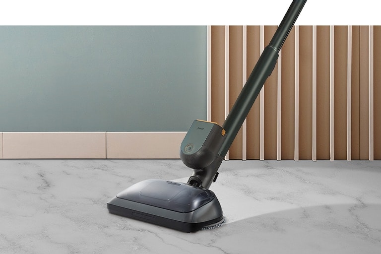 This image shows a floor that has been cleaned using the Power Mop, which operates simultaneously with the vacuum cleaner.