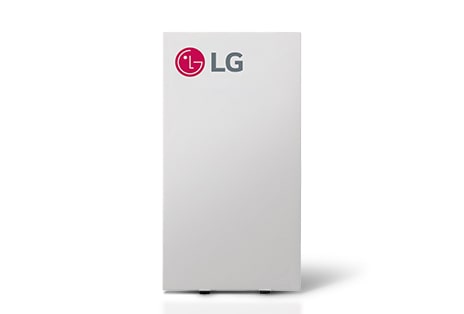 Vista frontal de un Kit LG EEV blanco grande con el logo de LG en la esquina superior derecha. La unidad está colocada en posición vertical sobre una superficie gris claro.