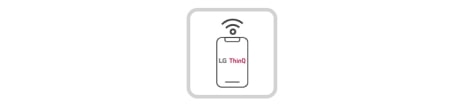 Hay un teléfono que muestra LG ThinQ en la pantalla y hay una señal de Wi-Fi encima.