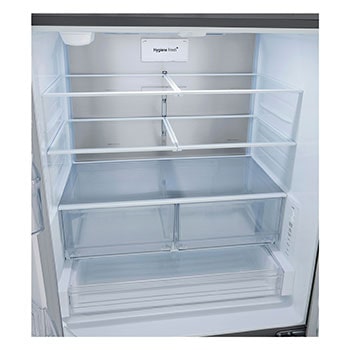 Close up view of fridge part of multi-door refrigerator.