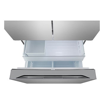 Close up view of freezer part of multi-door refrigerator.