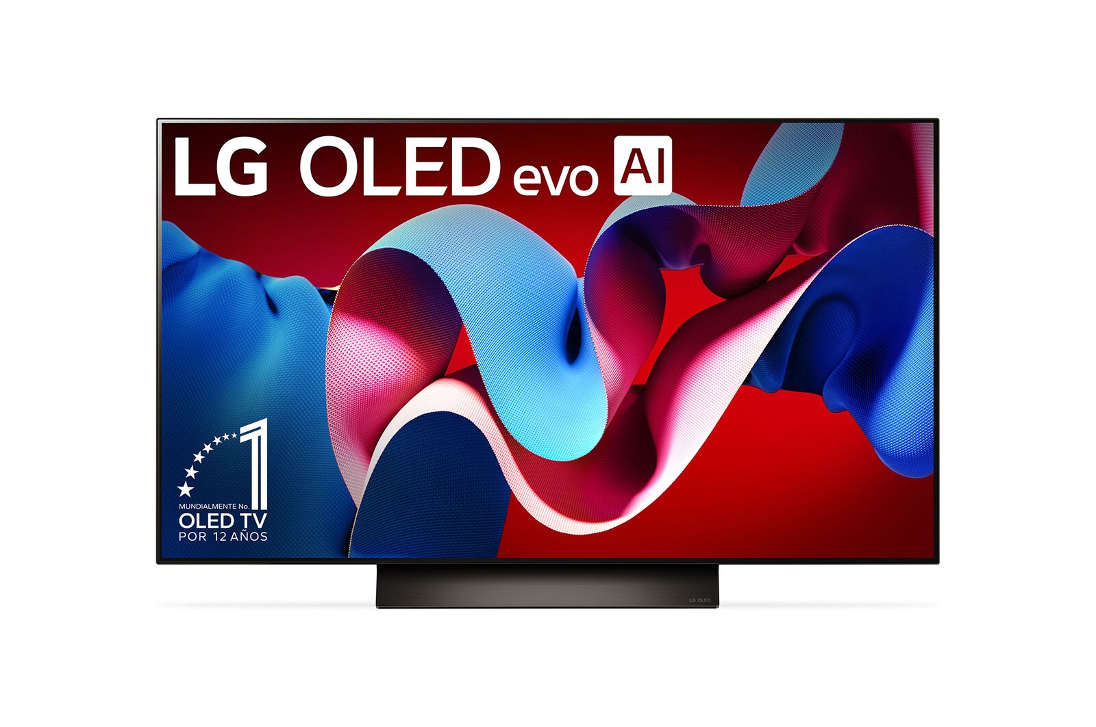 Vista lateral ligeramente inclinada hacia la derecha con la barra de sonido debajo y un altavoz adicional al costado