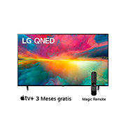 LG Pantalla LG QNED 75 55'' 4K SMART TV con ThinQ AI, Una vista frontal del televisor LG QNED con una imagen de relleno y el logotipo del producto en, 55QNED75SRA