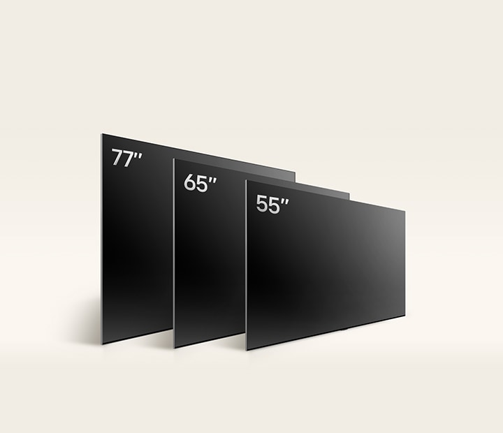 compara tu LG OLED evo,  en los diferentes tamaños de OLED G4, se muestran OLED G4 55", OLED G4 65" y OLED G4 77".