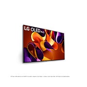 Vista lateral derecha ligeramente inclinada del LG OLED evo TV, OLED G4 en la pared