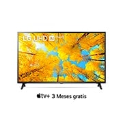 LG Pantalla LG UHD AI ThinQ 65'' UQ74 4K Smart TV, Una vista frontal del televisor LG UHD con la imagen de relleno y el logotipo del producto encima, 65UQ7400PSF