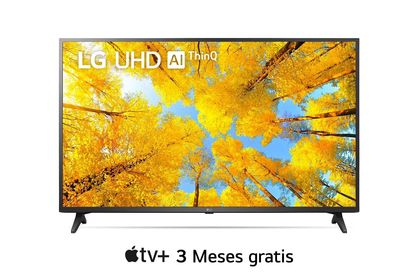 LG Pantalla LG UHD AI ThinQ 65'' UQ74 4K Smart TV, Una vista frontal del televisor LG UHD con la imagen de relleno y el logotipo del producto encima, 65UQ7400PSF