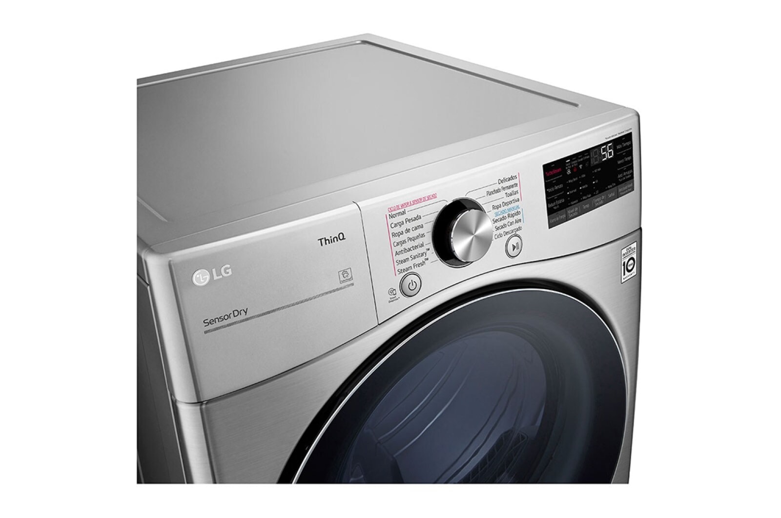 LG 22kg Secadora a Gas de Carga Frontal con TurboSteam™ & SmartThinQ(Wi-Fi), Color Stainless Steel, Puerta de Vidrio templado, DF22VV2SBR