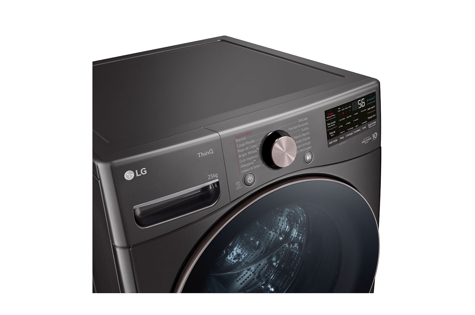 LG Lavadora Carga Frontal 25kg/55lbs LG TurboWash™ 360° Steam™ Black Steel , WM25BV2S6BR