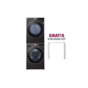 LG La Pareja Perfecta con Stacking kit para paquete lavadora y secadora a gas de gran capacidad color negro, WM25DF50BV