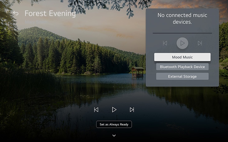 Tutorial sobre cómo configurar una LG TV para que reproduzca música ambiental en sincronía con los elementos visuales.